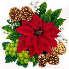 Схема вышивки «flor de navidad con piñitas y uvas»