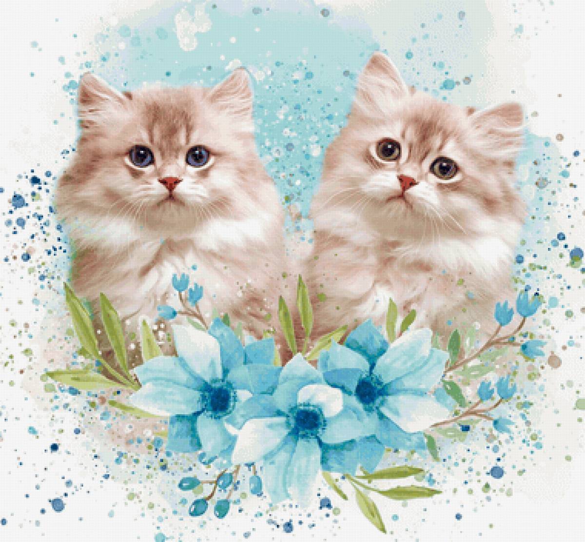 Gatos. - animais. flores .pintura. - предпросмотр