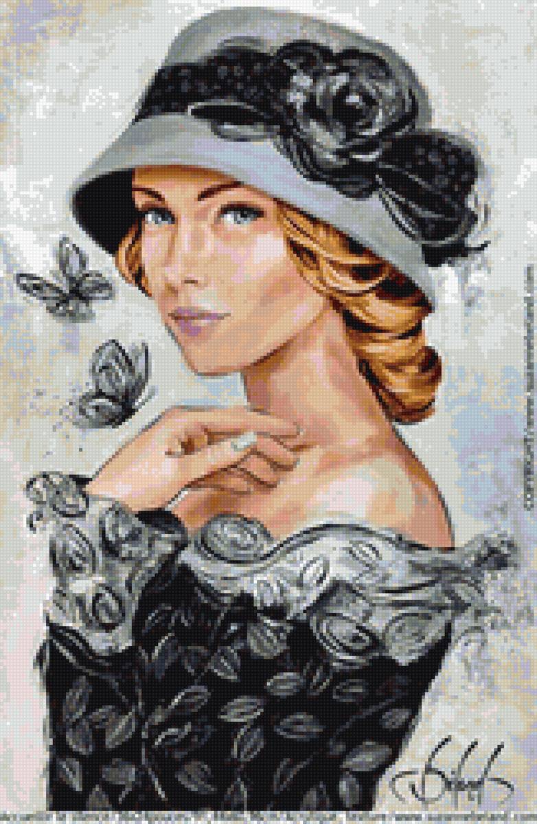девушка и бабочки - вышивка, девушка - предпросмотр