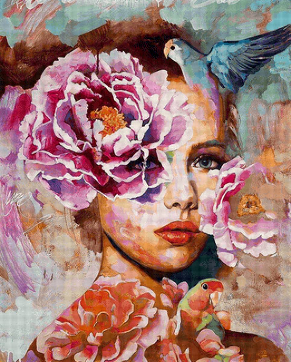 Девушка в цветах. Димитра Милан - художники - предпросмотр