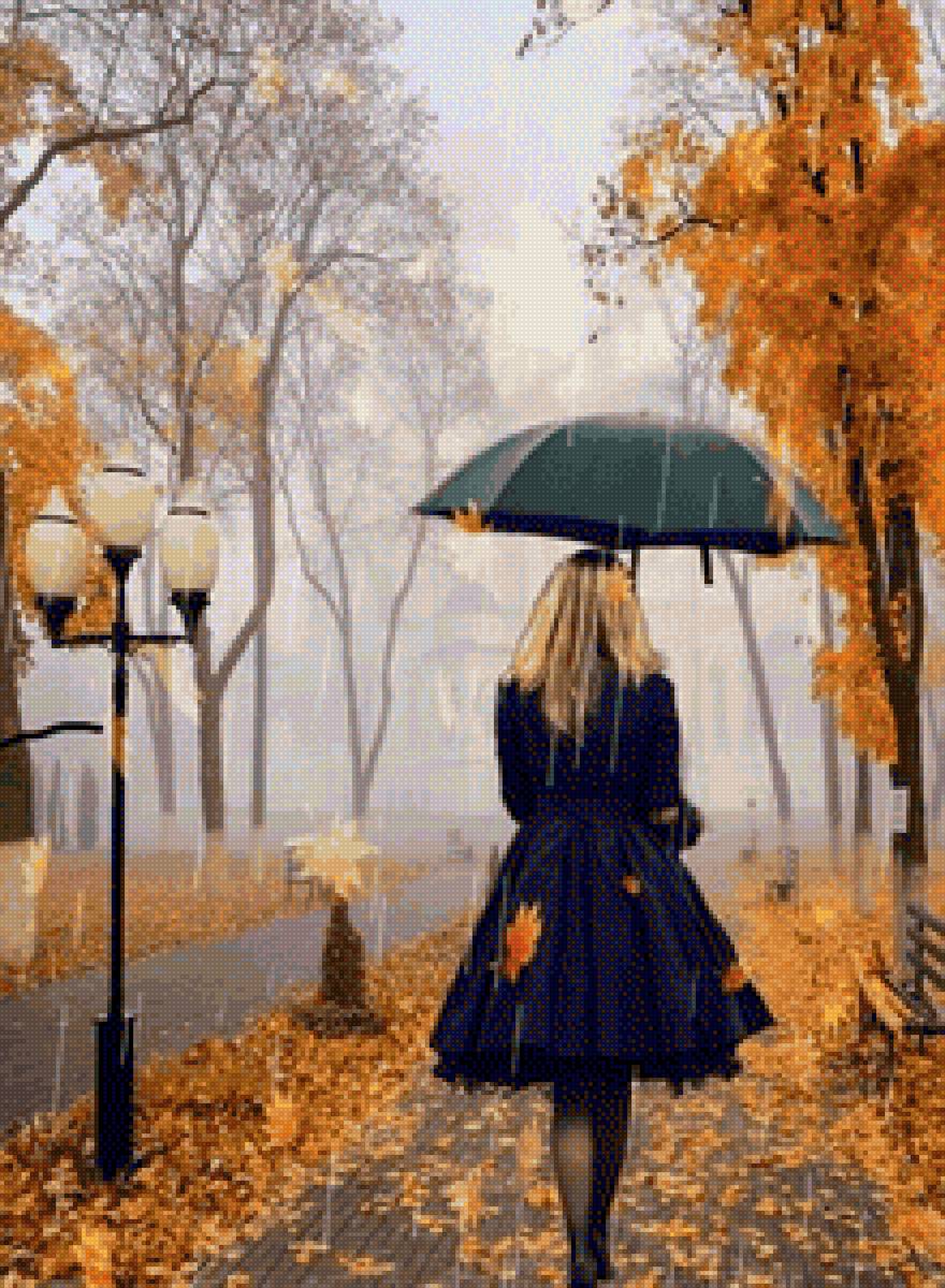 Осень - под зонтом, девушка, дождь, осень - предпросмотр