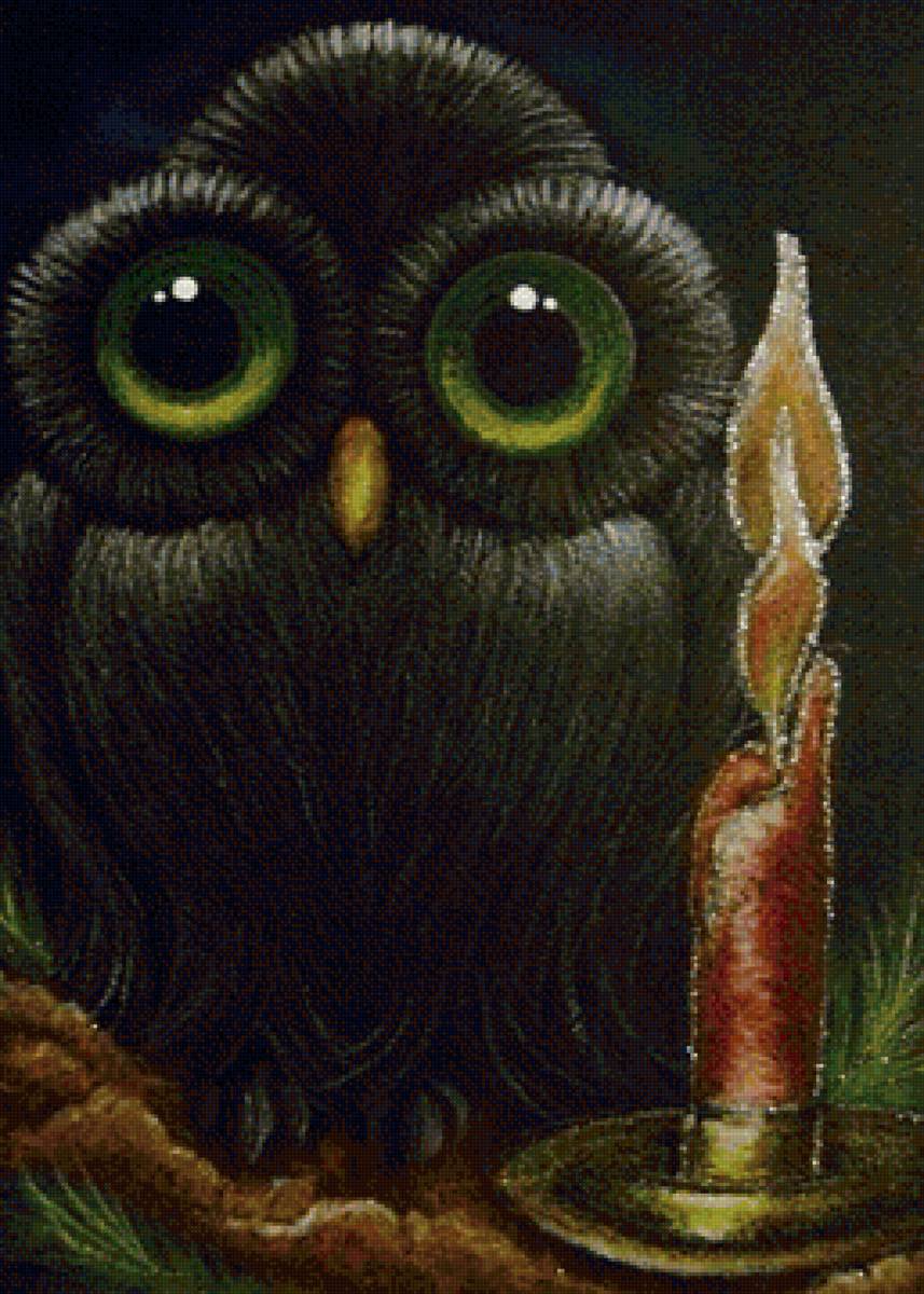 Совушка и свеча - сова, свеча, птица - предпросмотр