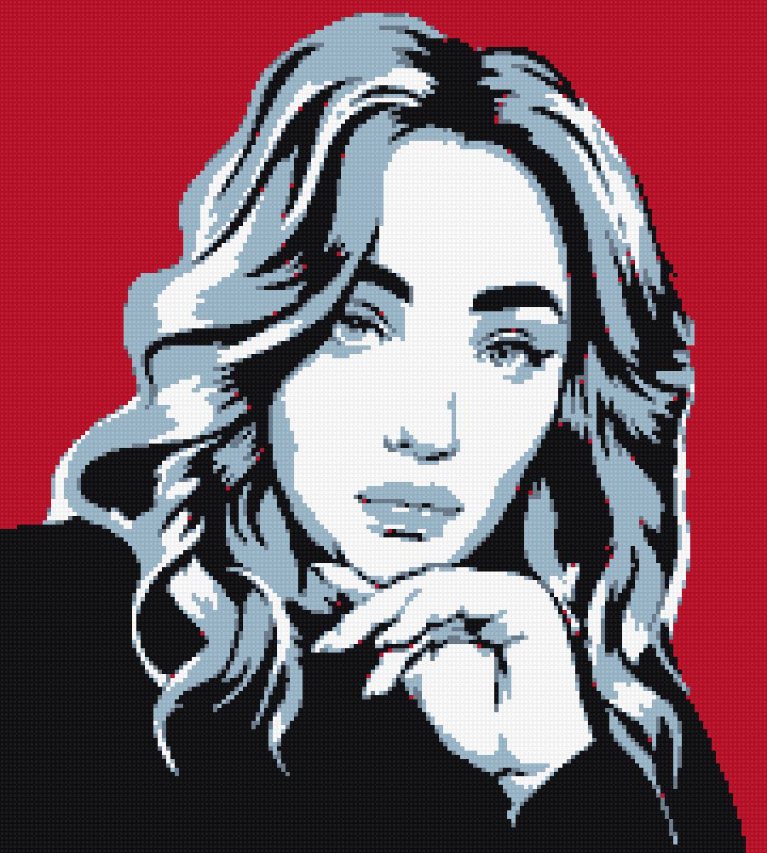 девушка - рисунок, контурная вышивка, схема - предпросмотр