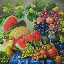 Схема вышивки «Натюрморт с арбузом и виноградом»