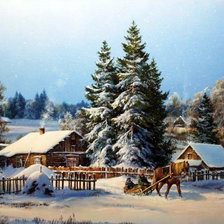 Схема вышивки «зимняя деревня»