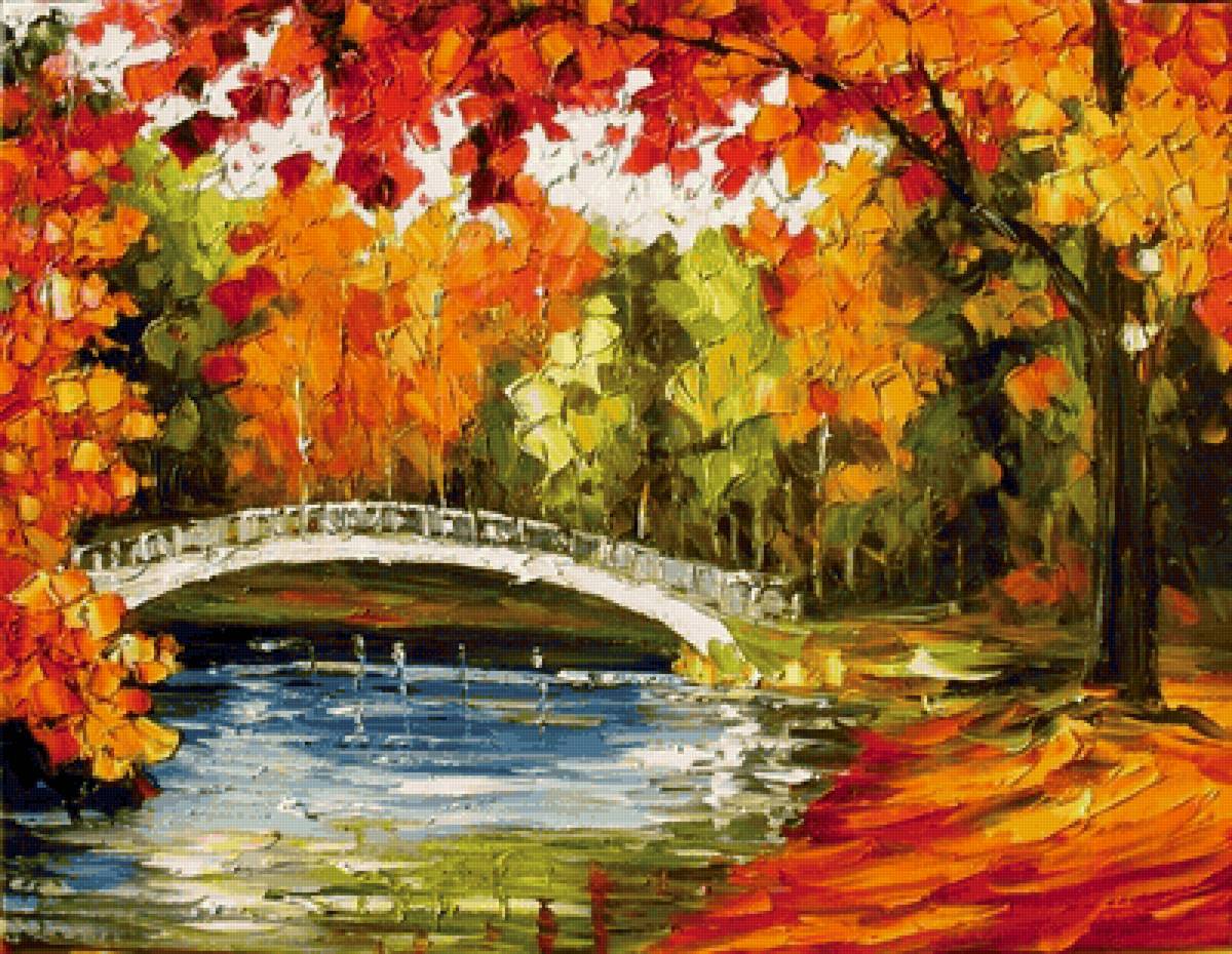 Paisagens. - paisagens .rio. ponte. pintura. - предпросмотр