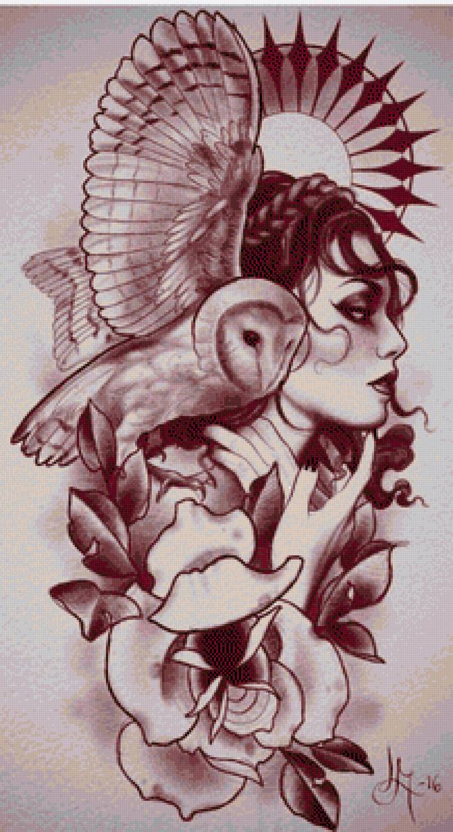 dona i mussol color sepia - предпросмотр