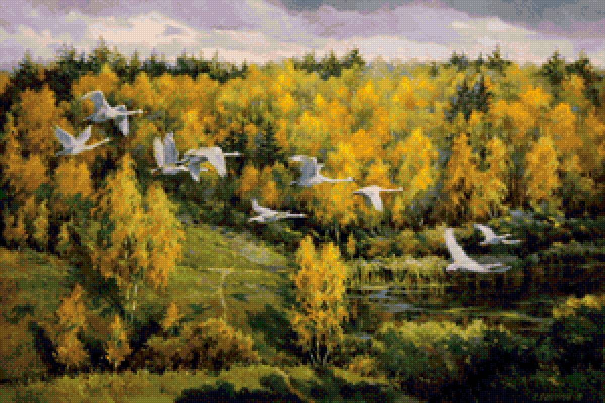 Гуси - картина, сергей бессонов, птицы - предпросмотр