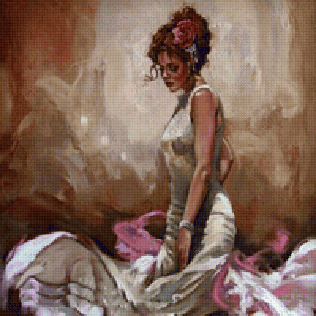 Девушка - девушка, цветок, сидит - предпросмотр