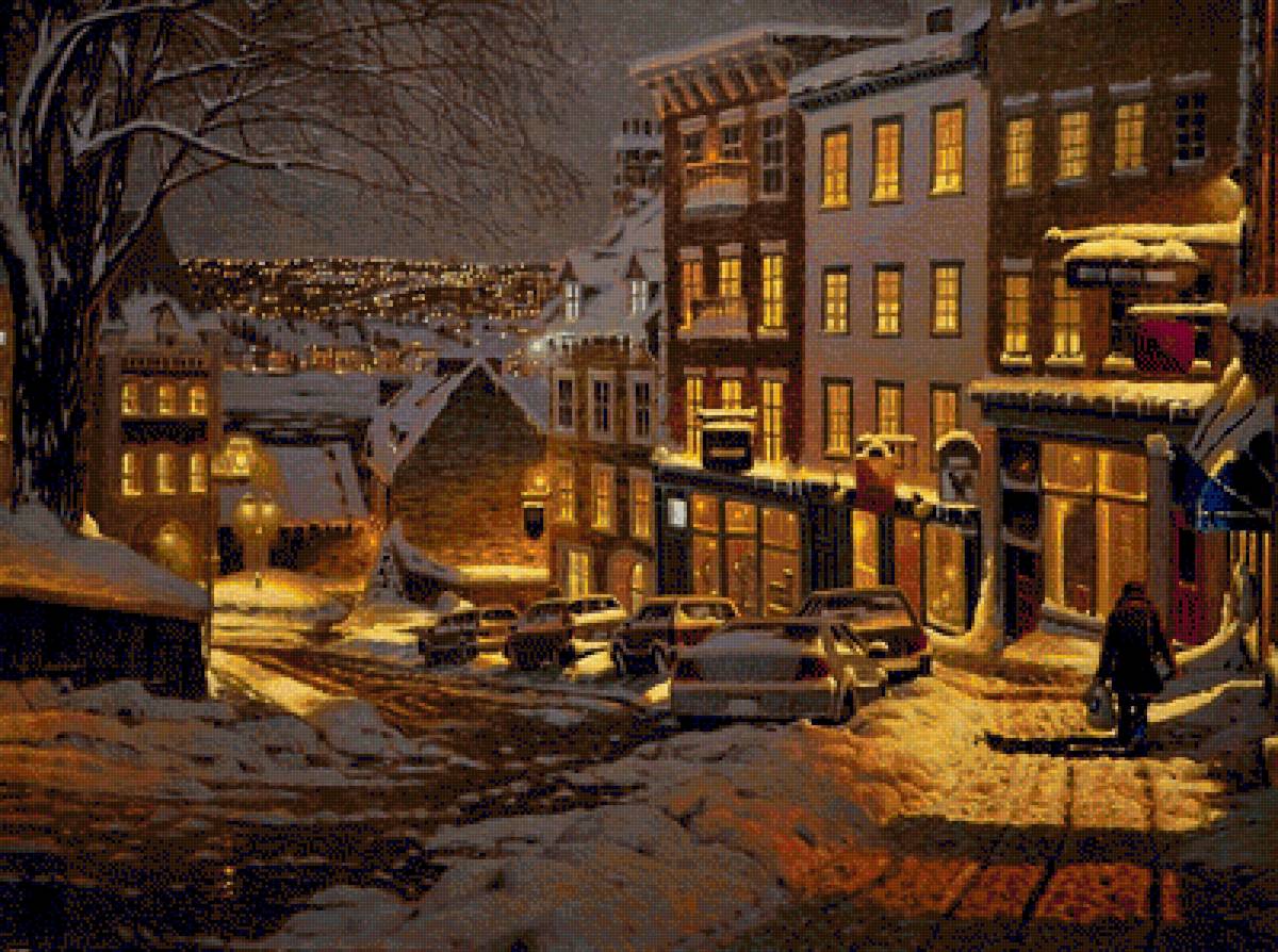 Зимний город - улица, зима, ночь, город - предпросмотр