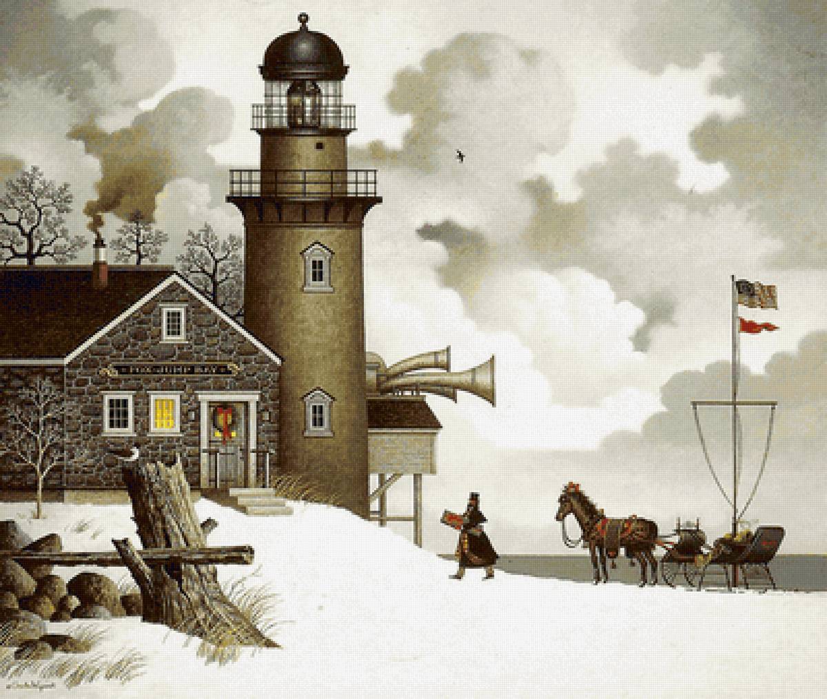Готовимся к Рождеству! - маяк, повозка, человек, дом - предпросмотр