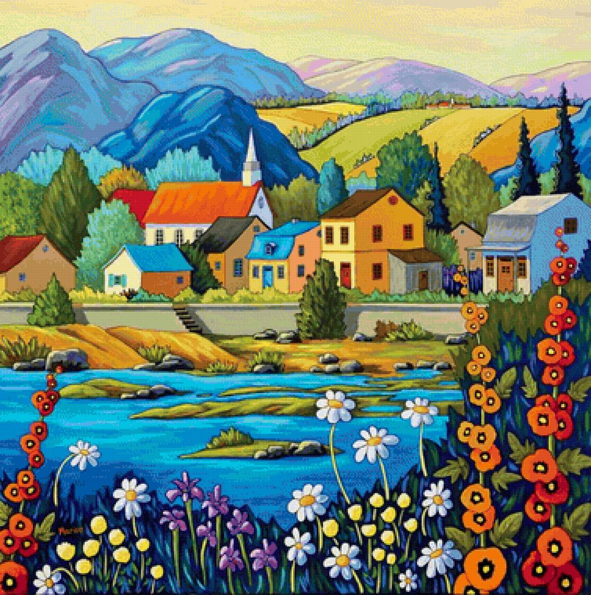 горная деревушка - рисунок - предпросмотр