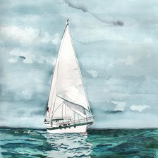 Схема вышивки «Парусник в море. Акварель»
