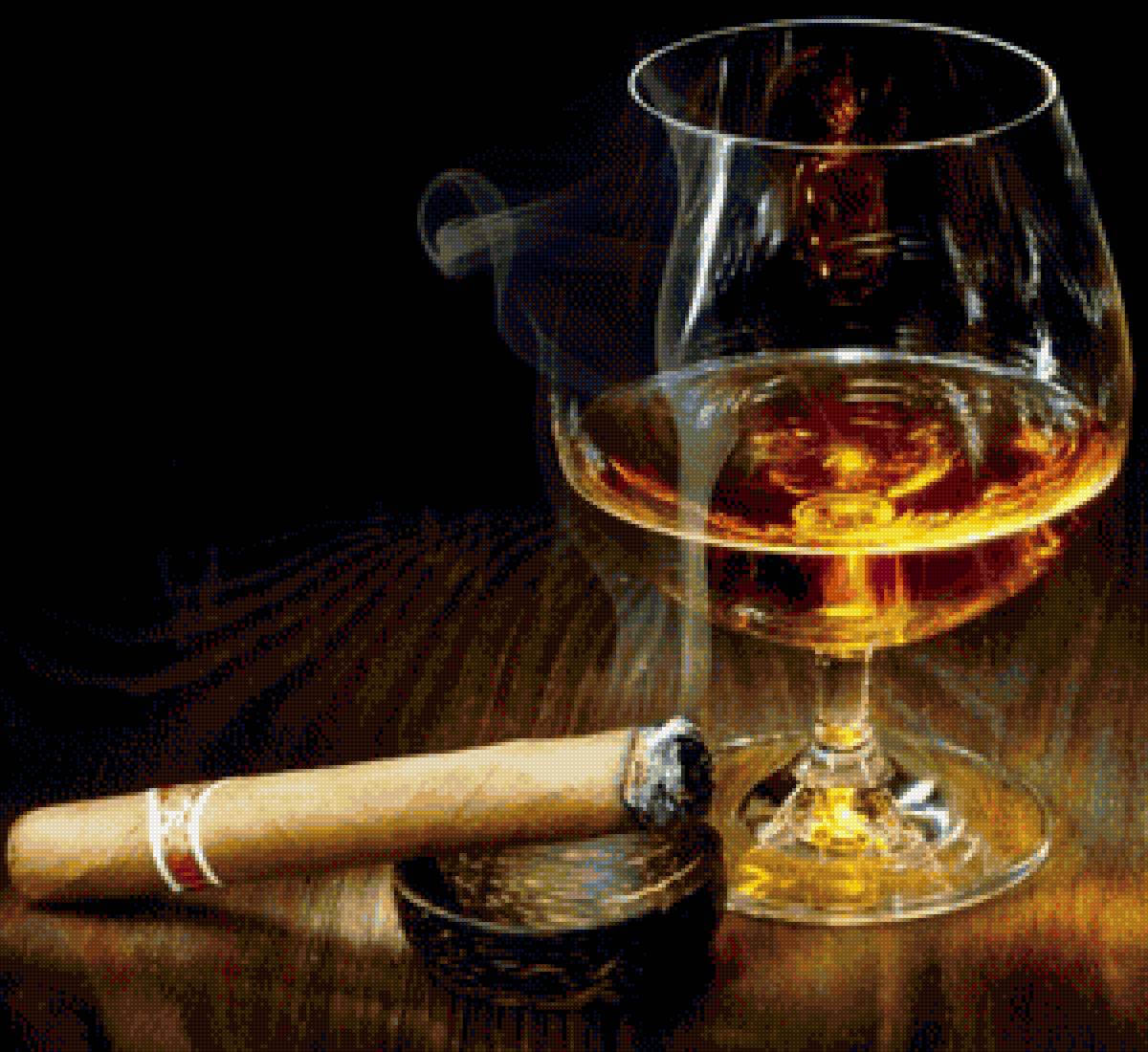 коньяк - бокал, коньяк, сигара - предпросмотр