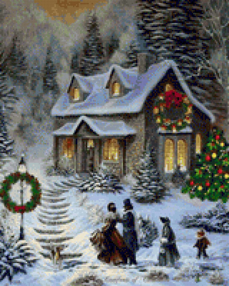 В новый год. - новый год, домик в снегу - предпросмотр