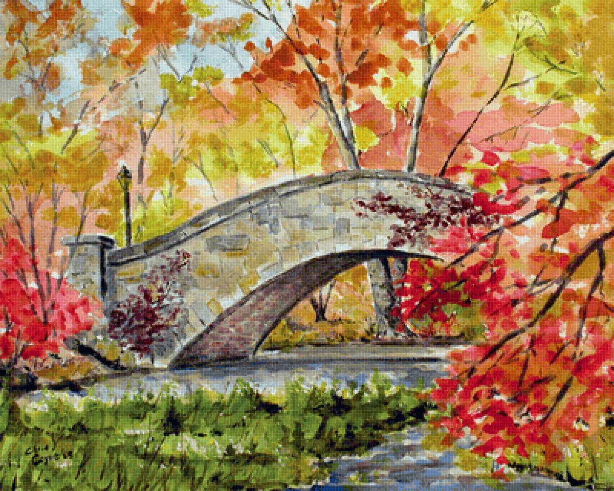 Pintura. - rio .ponte .arvores .paisagens. - предпросмотр