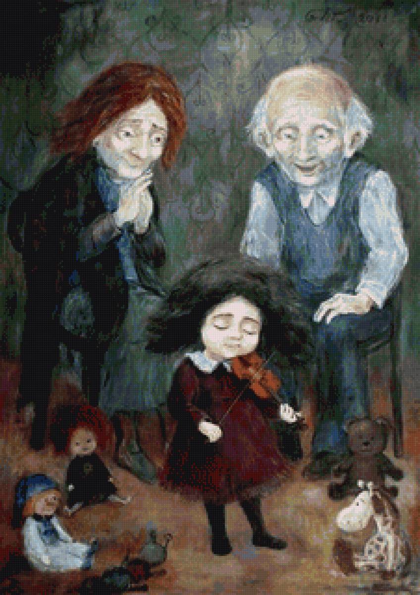 Маленькая скрипачка - скрипка, картина, внучка, игрушки, бабушка, дедушка - предпросмотр