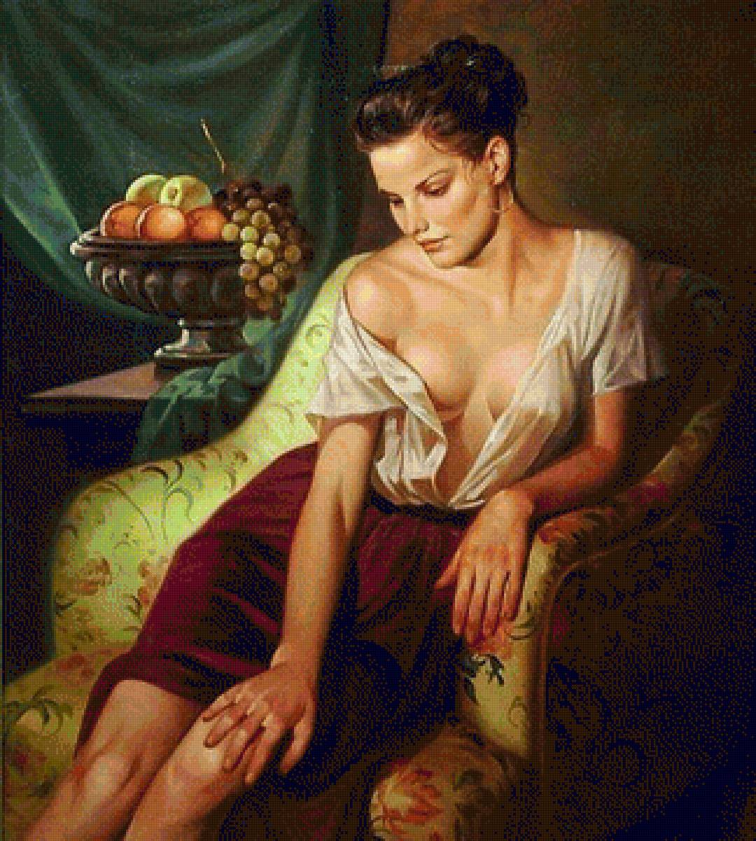 Mujer pensativa en sillón - mujer en sillon - предпросмотр