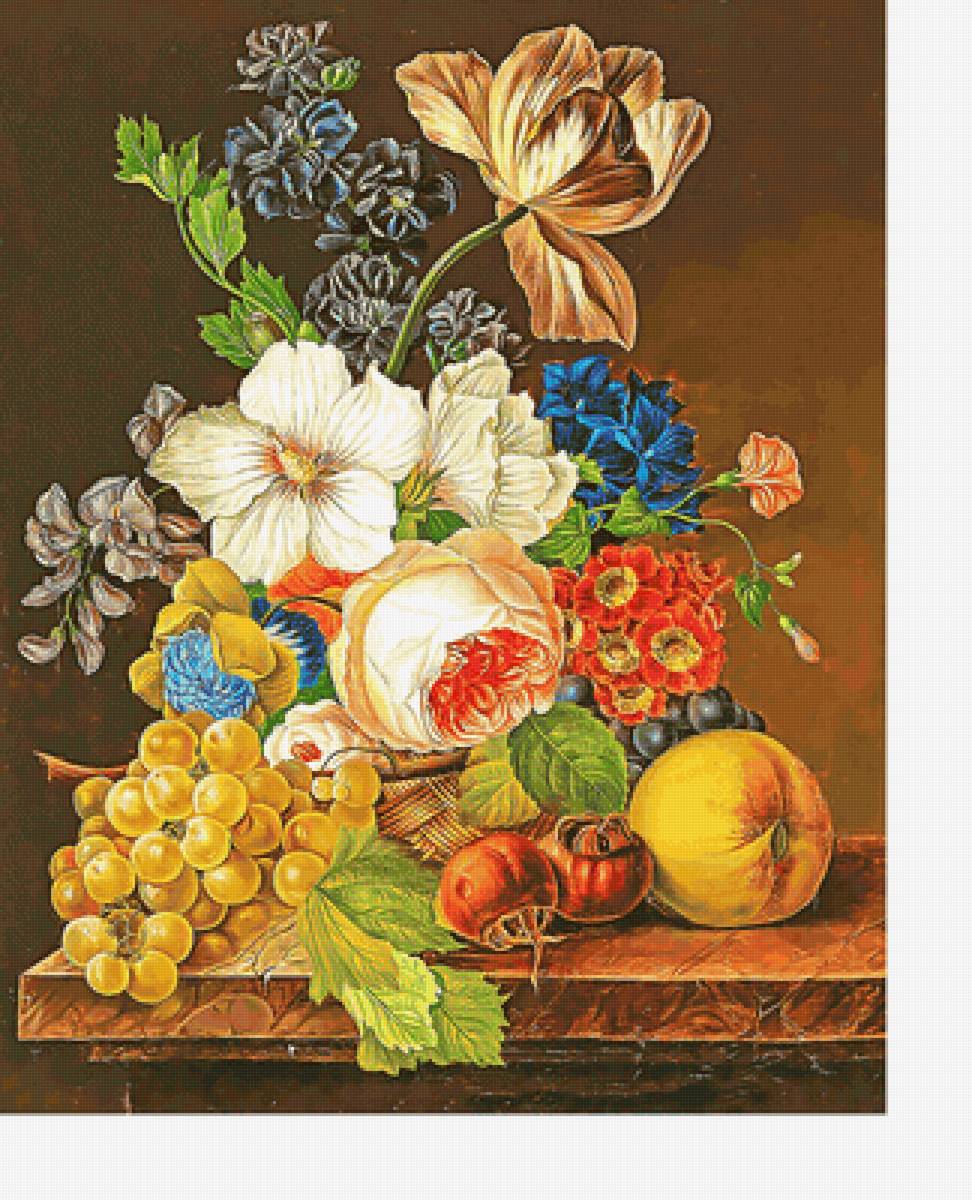 Серия "Натюрморты" - цветы, натюрморт, фрукты, букет - предпросмотр