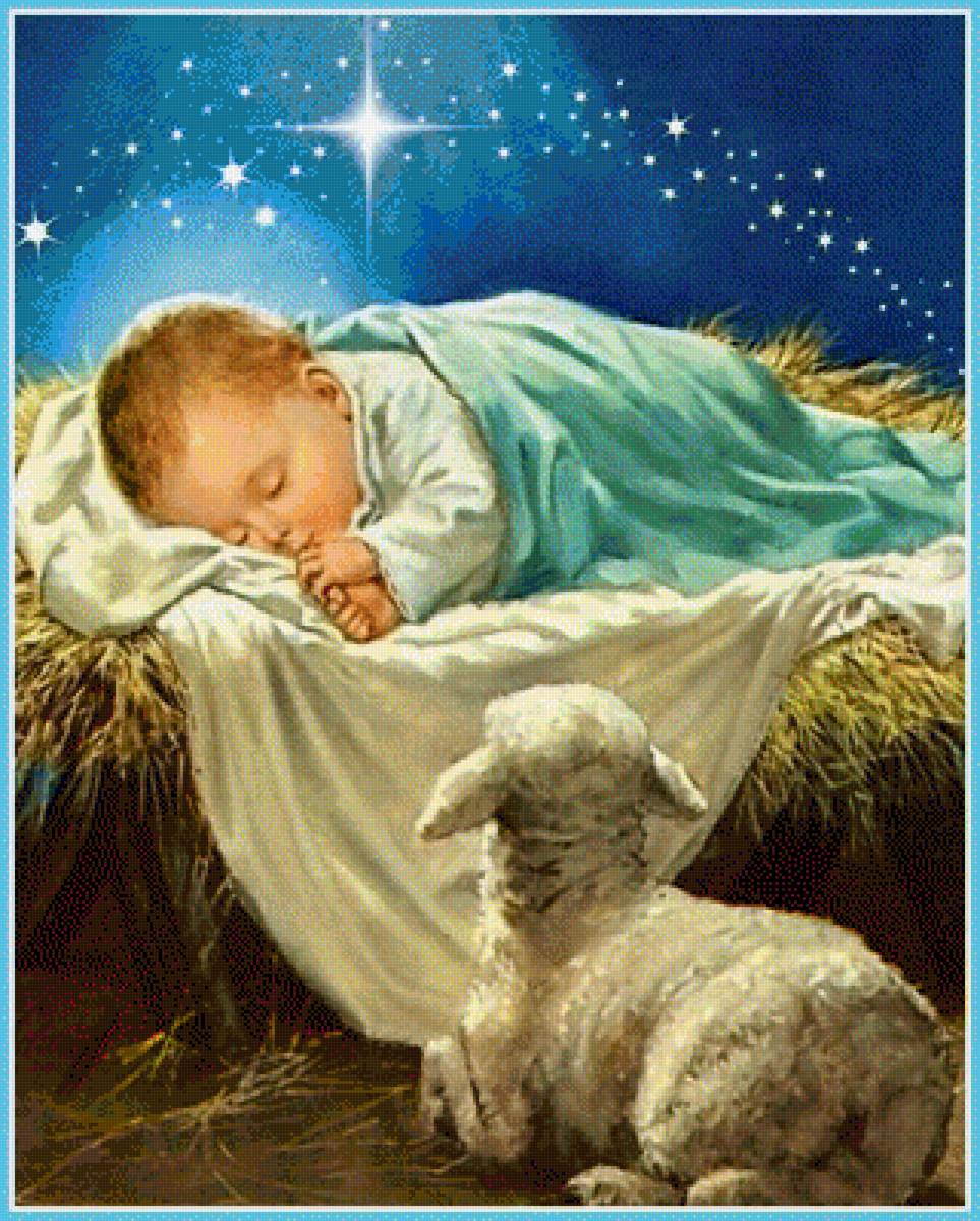 Иисус Христос в яслях - овечка, ясли - предпросмотр