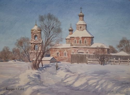 Сергей Андрияка - птицы, церковь, весна, зима - оригинал