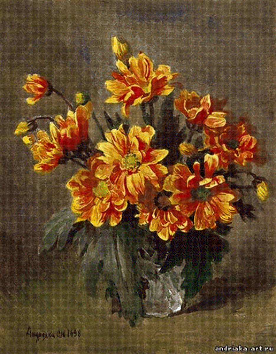 Сергей Андрияка - осень, ваза, незабудки, цветы, натюрморт - предпросмотр