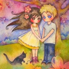 Схема вышивки «Пара и кот»