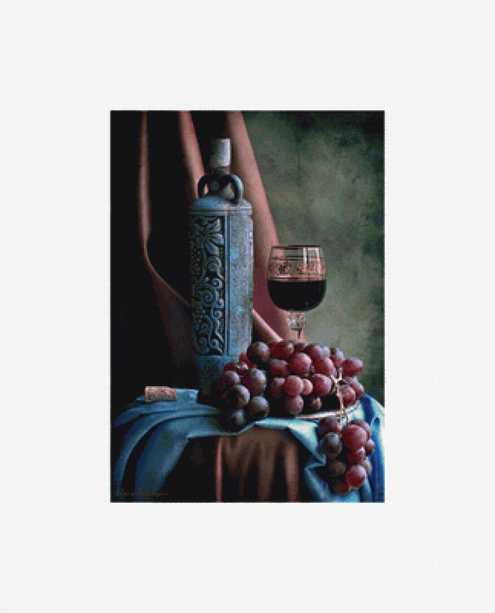 Вино - бокал, натюрморт, вино, виноград - предпросмотр