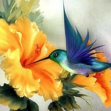 Схема вышивки «Гибискус и колибри»