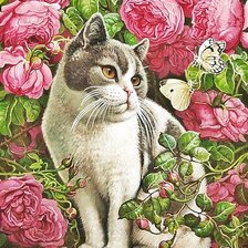 Схема вышивки «Кот в саду»