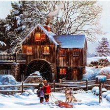 Схема вышивки «Мельница в снегу»