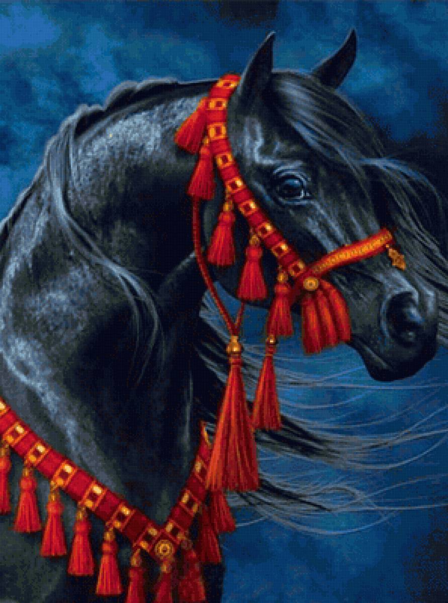 Красавец - лошадь, черный - предпросмотр