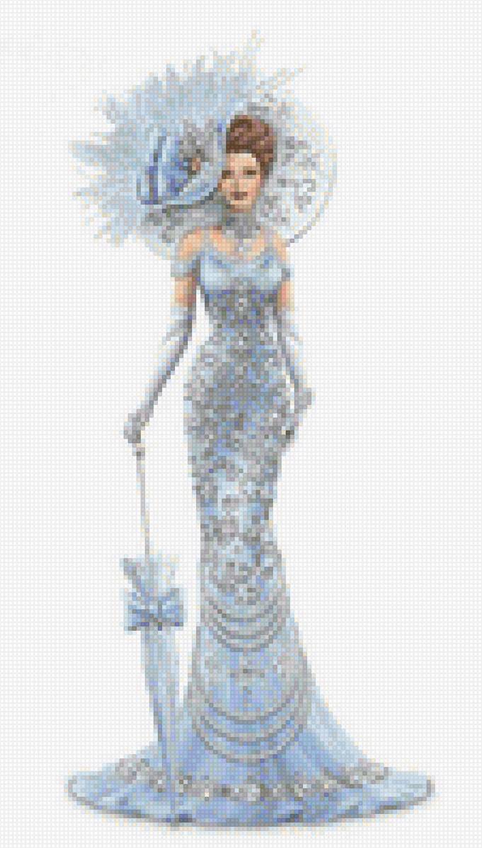 Леди в голубом - зонт, шляпа, платье - предпросмотр