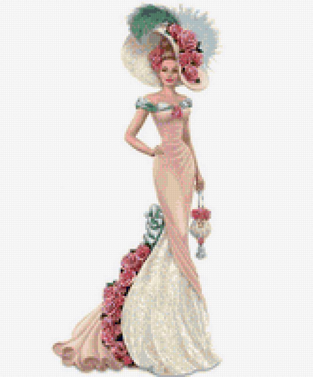 Леди в розовом - зонт, шляпа, платье - предпросмотр