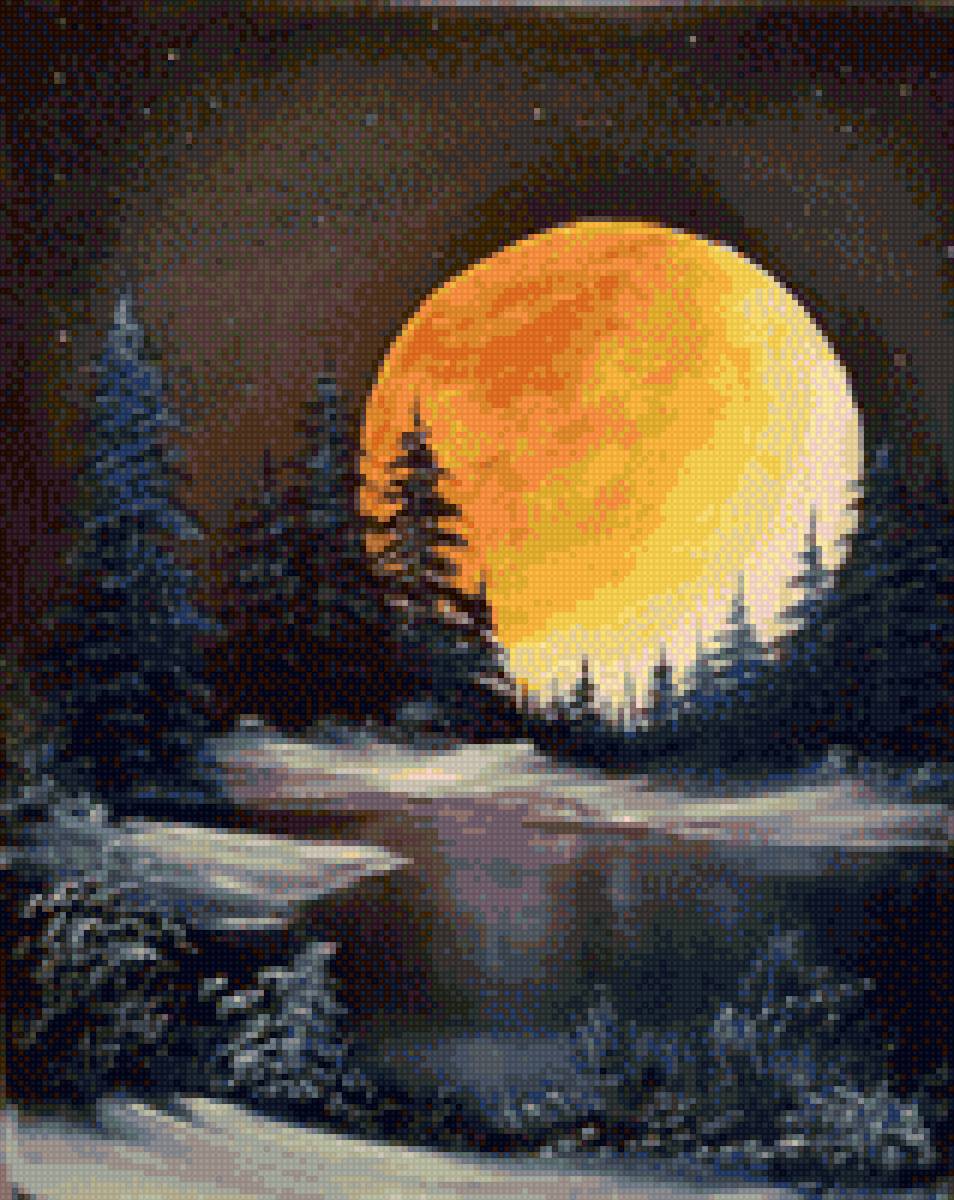 Полнолуние - полнолуние, озеро, луна, лес - предпросмотр