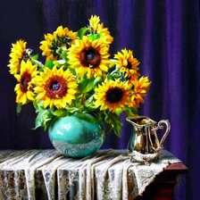 Схема вышивки «Подсолнухи на синем»