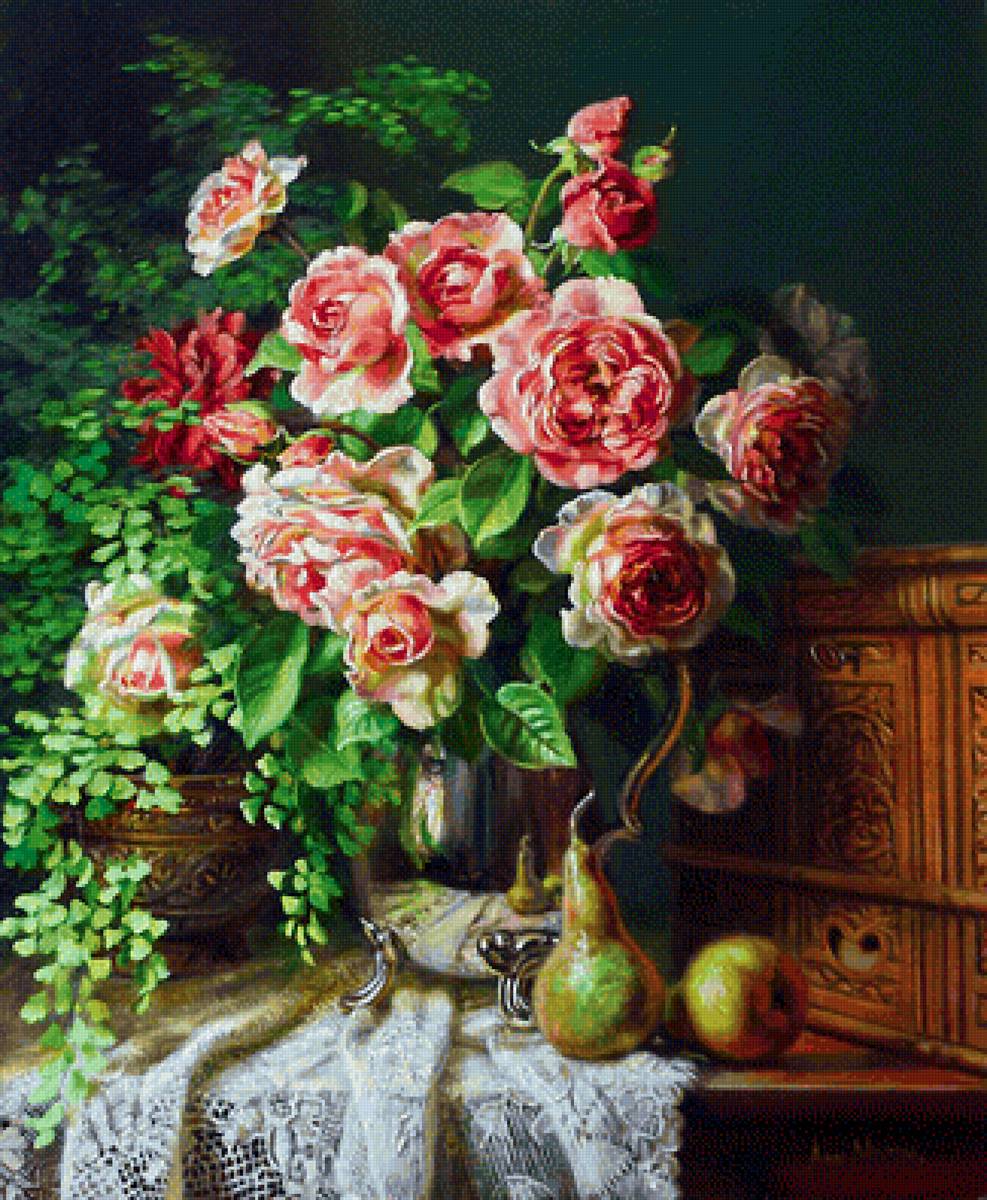 Букет и груши - цветы, натюрморт - предпросмотр