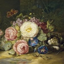 Схема вышивки «Цветы и гнездышко»