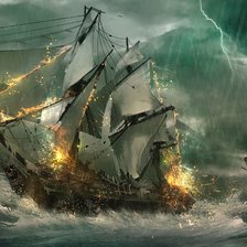 Схема вышивки «море, корабль,бой»