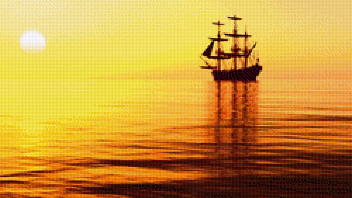 море,корабль, закат - предпросмотр