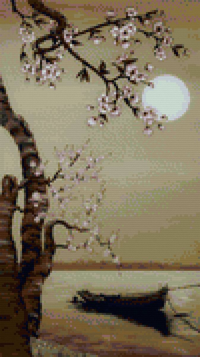 Японский вечер - лодка, река, вечер, япония - предпросмотр