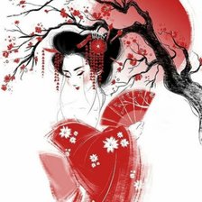 Схема вышивки «Японка в красном»