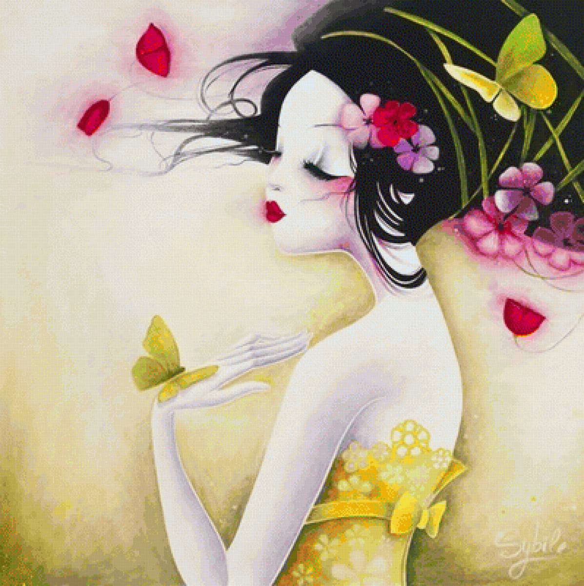 Mujer - geisha, mariposa, chica - предпросмотр