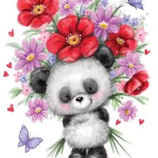 Схема вышивки «Мишка с цветами»