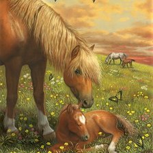 Схема вышивки «Лошади на лугу»