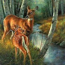 Схема вышивки «Косули в лесу»