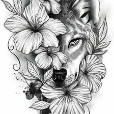 Схема вышивки «Волчица в цветах 2»