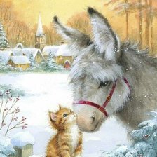 Схема вышивки «Осел и котенок»