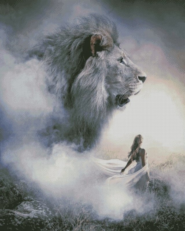 Туман - девочка, лев, туман - оригинал