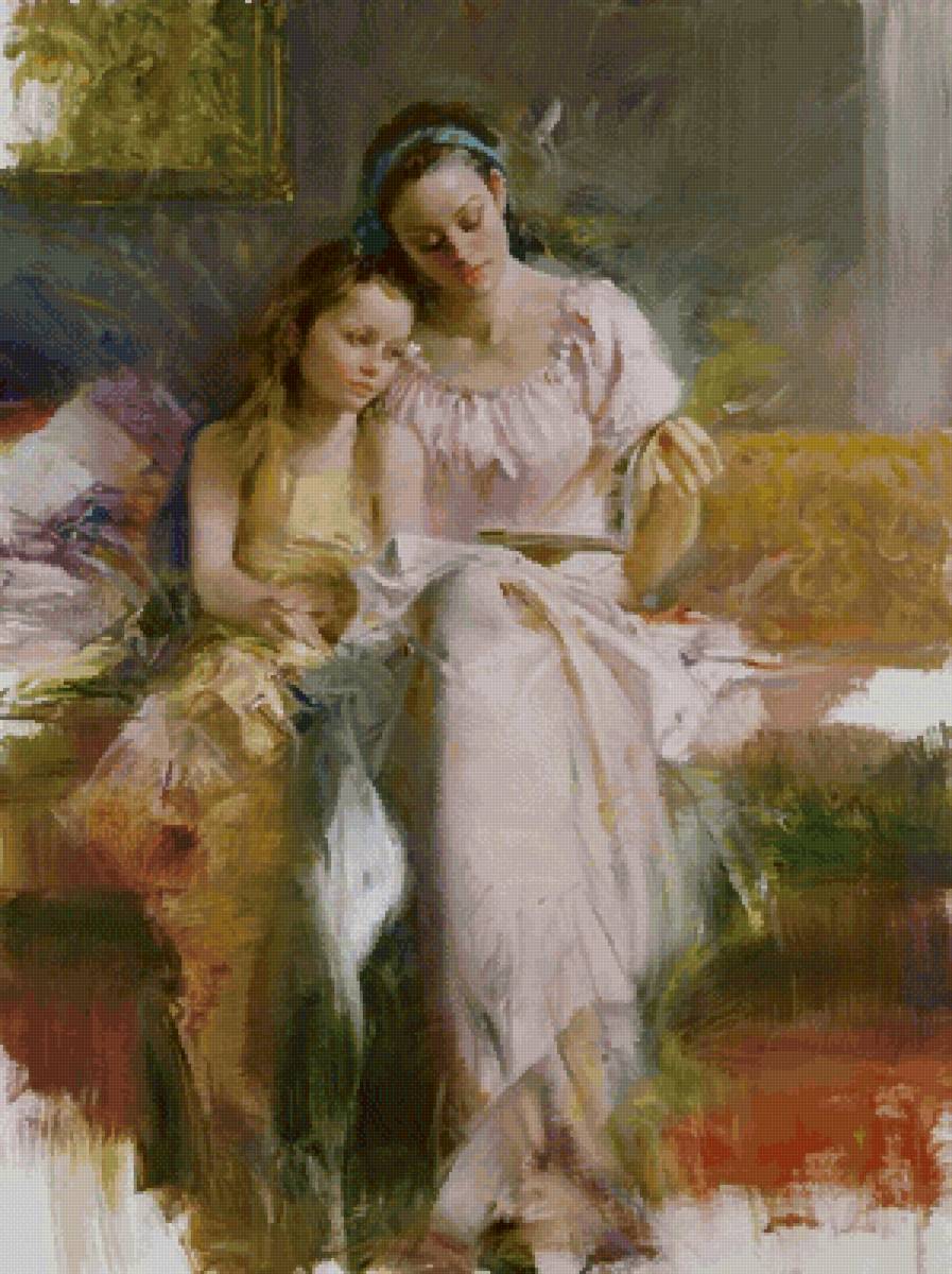 Модерн - девушка, живопись, дочь, мама - предпросмотр